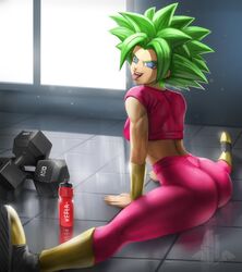 1girls ass big_ass blue_eyes bubble_butt crop_top dat_ass dragon_ball dragon_ball_super drink ear_piercing earrings elitenappa female female_only female_saiyan fusion green_hair indoors kefla legendary_super_saiyan looking_at_viewer looking_back midriff pants potara_earrings saiyan solo splits super_saiyan super_saiyan_2 teasing teasing_viewer thick_ass thick_thighs tongue tongue_out weights wide_hips window rating:Questionable score:246 user:Rex_Hollins