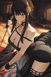 1boy 1girls absurd_res absurdres ass assassin assassination bare_shoulders black_choker black_dress black_hair black_thighhighs blood blood_on_breasts bloody_weapon blush breasts choker cleavage closed_mouth collarbone corpse cowgirl_position dagger dead death dress dual_wielding faceless faceless_male female female_kill_male female_only femdom fingerless_gloves flower gloves gold_hairband hair_flower hair_ornament hairband hi_res highres holding holding_dagger holding_knife holding_weapon implied_cowgirl_position implied_sex killer knife large_breasts looking_at_viewer male_death murder off-shoulder_dress off_shoulder red_eyes rororo rose solo solo_focus spikes spy_x_family stab stiletto_(weapon) tagme taut_clothes taut_dress thighhighs thighs thorn_princess weapon yor_briar yor_forger rating:Questionable score:171 user:WatchTheLanguage