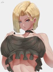 1girls 2022 abs absurd_res android_18 araneesama artist_signature blue_eyes breasts bust_portrait choker cutesexyrobutts_(style) dragon_ball dragon_ball_z erect_nipples erect_nipples_under_clothes female female_only hi_res huge_breasts looking_at_viewer nipples short_hair simple_background rating:Questionable score:217 user:ZetaReborn