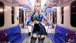 1girls ahri blonde_hair blue_eyes female female_only fox fox_ears fox_girl k/da_all_out_ahri k/da_all_out_series k/da_series league_of_legends leather light-skinned_female looking_at_viewer skirt solo solo_female solo_focus stockings vultur3d rating:Explicit score:123 user:sparkl3