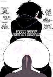 2boys ahoge ai_generated all_fours anal anal_juice anal_sex anus ass big_penis black_hair black_hoodie black_thighhighs blush caption dark-skinned_male dialogue doggy_style doomer_boy english_text eyeshadow femboy from_behind gay gay_sex interracial large_penis looking_back mahiroka messy_hair monochrome nervous on_bed one_eye_obstructed out_of_frame pale-skinned_male pale_skin pink_anus self_upload shiny_skin skindentation spot_color sweat sweatdrop thick_thighs thighhighs unseen_male_face veiny_penis white_background yaoi rating:Explicit score:906 user:mahiroka