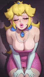 1girls big_breasts big_lips blonde_hair blush breasts choker cleavage closed_eyes clothed crown dick_sucking_lips dress earrings elbow_gloves female female_only gloves hi_res huge_breasts imminent_kiss jewelry kissy_face light-skinned_female light_skin lips lipstick mario_(series) necklace nintendo pink_dress pink_lips pink_lipstick plump_lips princess_peach puckered_lips puffy_lips rizdraws short_dress sitting solo thick_lips thick_thighs wide_hips rating:Questionable score:990 user:Aeolus_HX