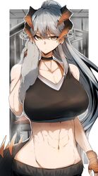 1girls abs arknights big_breasts choker cleavage curvy demon_girl female female_only gin_moku huge_breasts light-skinned_female light_skin looking_at_viewer mature_female midriff muscular muscular_female pale-skinned_female pale_skin ponytail saria_(arknights) silver_hair solo tank_top workout_clothes workout_clothing yellow_eyes rating:Questionable score:169 user:Yuron