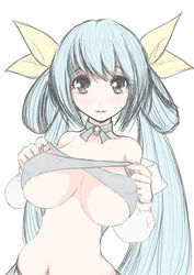 1girls absurdres bangs bare_shoulders blue_hair blush breasts choker cleavage covered_erect_nipples detached_sleeves dizzy_(guilty_gear) female guilty_gear hair_rings highres himechan large_breasts lips long_hair looking_at_viewer navel pulled_by_self red_eyes ribbon sidelocks solo stomach twintails underboob yellow_ribbon rating:Questionable score:16 user:vagabond512