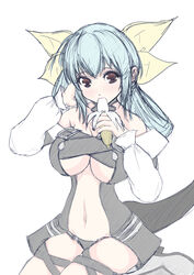 1girls absurdres banana bangs belt black_panties blue_hair blush breasts center_opening choker cleavage detached_sleeves dizzy_(guilty_gear) eating female food fruit guilty_gear hair_ribbon hand_in_own_hair high_heels highres himechan holding holding_food large_breasts long_sleeves looking_at_viewer midriff monster_girl navel panties puffy_long_sleeves puffy_sleeves red_eyes ribbon seductive_pose sidelocks sitting solo tail thigh_strap thighs twintails underboob underwear rating:Questionable score:16 user:vagabond512