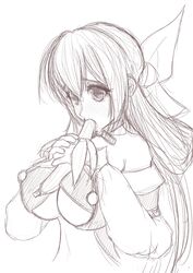 1girls absurdres banana bare_shoulders breasts center_opening choker dizzy_(guilty_gear) eating female food fruit guilty_gear hair_between_eyes hair_ornament hair_ribbon highres himechan large_breasts long_sleeves looking_at_viewer milf navel puffy_long_sleeves puffy_sleeves ribbon saliva sexually_suggestive sketch solo twintails underboob upper_body rating:Questionable score:11 user:vagabond512