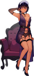 bangs big_breasts black_hair chair choker fishnets high_heels konbu_wakame lilith_(saikin_yatotta_maid_ga_ayashii) lingerie maid maid_headdress panties purple_eyes saikin_yatotta_maid_ga_ayashii stockings thighhighs rating:Questionable score:135 user:red3301