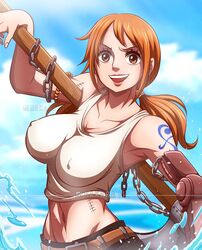 belly_button female female_only fit huge_breasts nami nipple_bulge nipples_visible_through_clothing one_piece orange_hair rakara11 rating:Explicit score:154 user:ilikeaddict