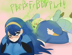 2girls a_link_between_worlds ass ass_grab big_ass big_butt blonde_hair blue_eyes blue_hair blush crossover face_in_ass fart fart_cloud fart_fetish farting farting_in_face fire_emblem fire_emblem_awakening hairband large_ass laying_down laying_on_stomach lucina_(fire_emblem) melissaalli nintendo princess_zelda sound_effects source_request the_legend_of_zelda yuri zelda_(a_link_between_worlds) rating:Explicit score:38 user:anon84048