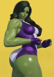 1girls 3d 3d_(artwork) ass big_ass big_breasts clothed dark_green_hair dat_ass female female_only fingerless_gloves gloves green_body green_eyes green_hair green_skin highleg_leotard hulk_(series) large_ass leotard long_hair looking_back marvel marvel_comics muscles muscular muscular_female popogori rear_view she-hulk simple_background solo rating:Questionable score:136 user:justausername