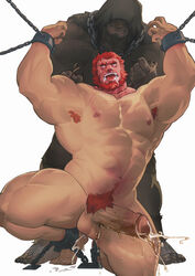 asphyxiation autoerotic_asphyxiation bara beard boner bound_wrists chained_wrists chains cum cum_in_ass erection facial_hair fate/zero fate_(series) gay iskandar_(fate) knee lirulin3 male male_only medusa_(fate)strangling muscles muscular on_one_knee peeing peeing_self penis red_hair testicles urinating urinating_male urination urine rating:Explicit score:46 user:Mr._Oh_No