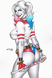 1girls 2022 ass baseball_bat batman_(series) big_ass big_breasts carlos_braga cheeky_panties colored_hair dc dc_comics dc_extended_universe ed_benes_studio female female_ass female_only half_dressed harley_quinn holding_baseball_bat looking_at_viewer looking_back multicolored_hair panties short_shorts slutty_outfit smile smiling solo suicide_squad two_tone_panties underboob underwear rating:Questionable score:117 user:Dragon98