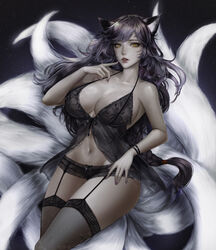 9_tails ahri animal_ear_fluff animal_ears animal_girl big_breasts black_hair breasts busty child_bearing_hips cleavage clothing curvaceous curves curvy curvy_body curvy_female curvy_females curvy_figure curvy_hips eyelashes eyeliner eyeshadow facial_markings female fluffy fluffy_ears fluffy_tail fluffy_tails fox fox_ears fox_girl fox_tail furry_tail glistening glistening_body glistening_breasts glistening_hair glistening_skin hips hourglass_figure huge_breasts humanoid inner_ear_fluff kemonomimi kitsune large_breasts league_of_legends light-skinned_female light_skin lips lipstick lohel long_hair massive_breasts multiple_tails nine_tailed_fox pale-skinned_female pale_skin riot_games tail thick_thighs thighs vastaya video_games voluptuous wide_hips yellow_eyes rating:Questionable score:94 user:LewdVesani