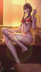 anana_art ass assassin bikini black_hair breasts female red_eyes spy_x_family stiletto_(weapon) thorn_princess yor_briar rating:Explicit score:18 user:Anana_Art