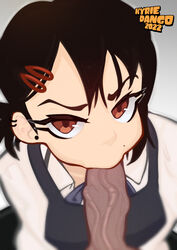 1boy1girl 1girls beauty_mark black_hair blowjob brown_eyes chainsaw_man duo fellatio female hair_clips hairclip higashiyama_kobeni kyrie_dango male male/female mole mole_under_eye oral oral_sex partial_male penis sloppy_blowjob_devil sucking_penis rating:Explicit score:104 user:Deskjet23