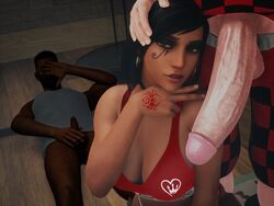 1girls 2boys 3d 3d_(artwork) big_penis black_hair bleached bleached_clothing blizzard_entertainment cheating cuckold cuckolding dark-skinned_female dark-skinned_male dark_skin fareeha_amari hand_on_head huge_cock humiliated interracial large_penis light-skinned_male looking_at_viewer ntr overwatch overwatch_2 pale-skinned_male penis_comparison penis_on_head penis_size_difference pharah queen_of_hearts size_queen small_penis small_penis_humiliation tiny_penis veiny_penis rating:Explicit score:192 user:ssync92