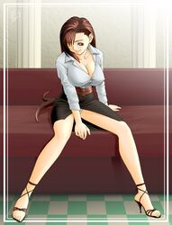 breasts brown_hair cleavage erect_nipples feet female female_only final_fantasy final_fantasy_vii high_heels human large_breasts legs long_hair long_legs lucky_earth_laboratory no_bra open_shoes open_toe_shoes panties sandals shoes sitting skirt solo spread_legs tatsunami_youtoku thighs tifa_lockhart toes underwear white_panties wink rating:Explicit score:26 user:bot