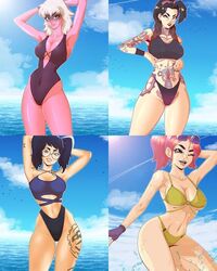 4girls asian beach beach_jules braided_twintails crystal_(fortnite) dominant_female female_only fortnite fortnite:_battle_royale fringe glasses harlowe_(fortnite) iisfernado jules_(fortnite) nonude petite pink_hair pink_skin submissive_female swimwear twintails vagina white_hair rating:Explicit score:99 user:Clashsex