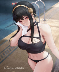 1girls 2022 artist_signature assassin azto_dio black_hair black_topwear breasts cleavage female female_only hair_ornament hips huge_breasts indoor_pool long_hair red_eyes slim_waist spy_x_family swimming_pool thick_thighs thighs thorn_princess towel wide_hips yor_briar rating:Questionable score:181 user:ZetaReborn