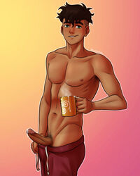 armpit_hair avatar_the_last_airbender black_hair bludwing brown_body brown_nipples brown_skin clothing coffee coffee_cup coffee_mug cum cute_expression cute_eyes cute_male grin holding holding_object kai_(avatar) male male_only oozing oozing_cum penis_out precum precum_drip proud_of_his_cock pubic_hair pulling_down_pants pulling_panties pulling_pants_down red_pants smirk smooth_skin tan tan_body tan_penis tanned tanned_skin the_legend_of_korra rating:Explicit score:103 user:AudreyTrushk