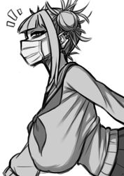 alternate_breast_size blonde_hair breasts coffeelove68 ear_studs earrings facemask greyscale hair_buns himiko_toga huge_breasts jewelry looking_at_viewer mask messy_hair my_hero_academia school_uniform short_hair skirt yellow_eyes rating:Questionable score:162 user:Disastermaster55