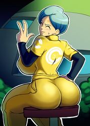 1girls ass big_ass big_breasts blue_hair breasts bubble_ass bubble_butt bulma_briefs dragon_ball dragon_ball_super dragon_ball_super_super_hero huge_ass huge_breasts looking_back sitting_down stool_position sweating vertacularrld rating:Questionable score:152 user:mxfix_mxbbin