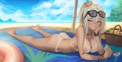 beach big_breasts blush breasts cona_ember eyewear_on_head kkamja looking_at_viewer naked nipples original smartphone sunglasses sunglasses_on_head tan_lines tan_skin towel white_hair rating:Explicit score:186 user:Hexapod