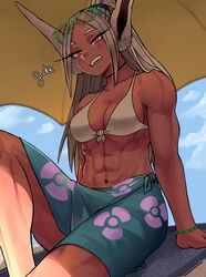 1girls abs absurd_res animal_ears bare_arms bare_shoulders beach beach_mat beach_umbrella bikini bikini_top_only breasts cleavage dark-skinned_female dark_skin eyewear_on_head female fully_clothed glasses gud0c half-closed_eyes hi_res long_hair looking_at_viewer miruko muscular muscular_female my_hero_academia navel obliques open_mouth ponytail rabbit_ears rabbit_girl red_eyes rumi_usagiyama shounen_jump skirt solo sunglasses swimsuit teeth toned umbrella white_hair wristband rating:Safe score:207 user:Crcole331