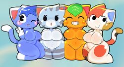 4girls animal_crossing big_breasts breasts featureless_breasts featureless_crotch felid feline felis female female_only fur furry furry_only hi_res lolly_(animal_crossing) looking_at_viewer naked nintendo no_nipples nude one_eye_closed purrl_(animal_crossing) rosie_(animal_crossing) shortstack sleepysous tagme tail tangy_(animal_crossing) thick_thighs wink rating:Questionable score:86 user:Rapattack12