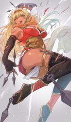 1girls absurdres alternate_costume ass bare_thighs black_footwear black_gloves black_panties blonde_hair breasts brown_cape cape cleavage commission dark-skinned_female dark_skin dress elbow_gloves eposhim female female_only fire_emblem fire_emblem:_the_binding_blade fire_emblem_heroes from_below gloves highres igrene_(fire_emblem) igrene_(ninja)_(fire_emblem) kunai kunoichi large_ass large_breasts long_hair mole mole_under_eye ninja nintendo non-web_source official_alternate_costume panties pantyshot red_dress short_dress skeb_commission solo thighs upskirt weapon yellow_eyes rating:Questionable score:45 user:kris923