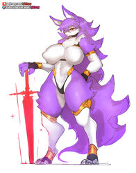 1girls animal_ears anthro big_breasts breasts female female_only furry girlsay long_hair purple_fur purple_hair rae_(girlsay) red_eyes solo solo_female sword tagme thong wide_hips rating:Explicit score:49 user:Rapattack12