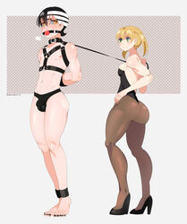 ass ball_gag bondage bulge death_the_kid domination dominatrix femboy femdom leash leash_pull maka_albarn male malesub mawiedz soul_eater rating:Explicit score:97 user:wackytack