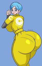 1girls ass backboob bermuda_art big_ass blue_eyes blue_hair bulma_briefs child_bearing_hips curvaceous curvy curvy_figure dragon_ball dragon_ball_super dragon_ball_super_super_hero ear_piercing eyelashes female female_human female_only fully_clothed huge_ass huge_breasts light-skinned_female light_skin lipstick looking_back mature_female milf older_female pale-skinned_female pale_skin short_hair simple_background solo solo_focus thick_thighs thin_waist tight_clothing wide_hips rating:Explicit score:124 user:GaspinJojo