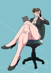 ass blazer button_down_shirt calves chair chun-li cleavage crossed_legs glasses heels high_heels knees knees_together_feet_apart legs makinaru necklace office_lady on_the_phone phone phone_call sitting_on_chair skirt street_fighter suit tagme thick_thighs thighs rating:Explicit score:110 user:horsecock_whore