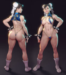 3d abs ass ass_cleavage black_hair boots brown_eyes bubble_butt butt_crack capcom chun-li crisisbeat fit_female front_and_back large_breasts spiked_collar street_fighter street_fighter_v thong voluptuous rating:Questionable score:240 user:TheKindHaremMaster