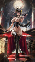 assassin big_breasts black_hair large_breasts nipples outfit pussy sakimichan spy_x_family stiletto_(weapon) thighhighs thighs thorn_princess weapon yor_briar rating:Explicit score:90 user:The_Realistic