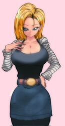 1girls 2022 android_18 big_breasts blonde_hair blue_eyes breasts cleavage dragon_ball dragon_ball_z female female_only large_breasts milf omochi_db tagme rating:Explicit score:52 user:feedleck