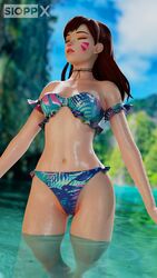 1girls 3d bikini blender brown_hair d.va female female_only fully_clothed hana_song long_hair overwatch revealing_clothes sioppx solo swimsuit tropical wet_skin rating:Safe score:155 user:SioppX