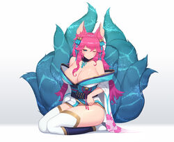 9_tails ahri alternate_costume alternate_hair_color alternate_hairstyle animal_ear_fluff animal_ears animal_girl bangs bell big_breasts blue_eyes breasts busty ce-_-3 child_bearing_hips choker cleavage clothing curvaceous curves curvy curvy_body curvy_female curvy_figure curvy_hips eyelashes eyeliner eyeshadow facial_markings female fluffy fluffy_ears fluffy_tail fluffy_tails fox fox_ears fox_girl fox_tail furry_tail hair_ornament hair_ribbon hips hourglass_figure huge_breasts humanoid inner_ear_fluff japanese_clothes kemonomimi kimono kitsune large_breasts league_of_legends light-skinned_female light_skin long_hair multiple_tails nine_tailed_fox pale-skinned_female pale_skin pepper0 pink_hair riot_games robe simple_background spirit_blossom_ahri spirit_blossom_series tail thick_thighs thighs vastaya video_games voluptuous wide_hips rating:Questionable score:138 user:LewdVesani