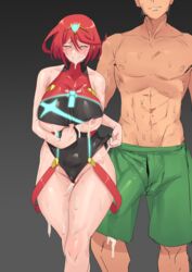 1boy 1girls abs after_sex after_vaginal artist_request blush boner cheating closed_eyes core_crystal cuckold cum cum_drip cum_on_breasts cum_on_clothes embarrassed hi_res huge_breasts huge_cock monolith_soft netorare nintendo ntr pyra red_hair smiling stormcow swimsuit thick_thighs tiara wide_hips xenoblade_(series) xenoblade_chronicles_2 rating:Explicit score:300 user:Cumragslut