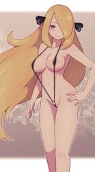 1girls big_breasts bikini blonde_hair blush breasts cynthia_(pokemon) female female_only lamb-oic029 pokemon pubic_hair sling_bikini smile solo rating:Explicit score:149 user:EricCottle