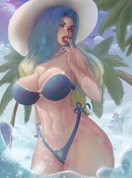 1girls athletic big_breasts bikini blue_eyes blue_hair breasts camille_waifu curvy female female_only huge_breasts league_of_legends lollipop looking_at_viewer muscular neeko palm_tree riot_games solo solo_female solo_focus sona_buvelle thick_thighs thighhighs thighs water rating:Questionable score:218 user:CamilleWaifu