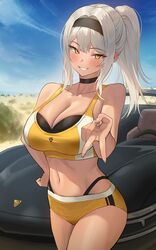 1girls 2022 athletic athletic_female blush booty_shorts breasts car cleavage cona_ember female female_only fit fit_female gold_eyes hand_on_hip hips huge_breasts kkamja long_hair looking_at_viewer motor_vehicle original original_character ponytail short_shorts shorts smile sport_shorts sports_bra sports_car sportswear thick_thighs thighs white_hair wide_hips rating:Questionable score:137 user:ZetaReborn