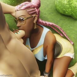 3d 3d_(artwork) blender blender_(software) blowjob breasts brown_skin cg dark-skinned_female dark_skin deep_blowjob deepthroat female fortnite fortnite:_battle_royale interracial kiara_k.o_(fortnite) oral oral_penetration oral_sex outside outside_sex partial_male pink_hair sex straight xzcrystal3d rating:Explicit score:42 user:xzCrystal3D