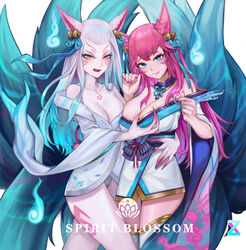 9_tails ahri alternate_costume alternate_hair_color alternate_hairstyle animal_ear_fluff animal_ears animal_girl bangs bell big_breasts blue_eyes blush blush blushing_at_viewer breast_grab breast_squeeze breasts busty choker cleavage clothing curves curvy curvy_body curvy_female curvy_females curvy_figure curvy_hips eyelashes eyeliner eyeshadow facial_markings female fluffy fluffy_ears fluffy_tail fluffy_tails fox fox_ears fox_girl fox_tail furry_tail grin groping_breasts hair_ornament hair_ribbon hips hourglass_figure humanoid inner_ear_fluff japanese_clothes kemonomimi kimono kitsune lan_xiezi large_breasts league_of_legends licking_lips light-skinned_female light_skin lips lipstick long_hair multiple_tails nine_tailed_fox pale-skinned_female pale_skin pink_hair riot_games robe seduction seductive seductive_eyes seductive_look seductive_smile simple_background smile smiling smiling_at_viewer spirit_blossom_ahri spirit_blossom_series suggestive tail tease teasing teasing_viewer thighs vastaya video_games white_hair yellow_eyes rating:Questionable score:57 user:LewdVesani