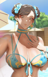 big_breasts bikini bikini_top chun-li cleavage looking_at_viewer selfie street_fighter swimsuit white_skinned_female rating:Explicit score:88 user:JuicyBigAss