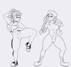 2futas balls big_breasts big_penis breasts bulge cammy_white capcom chun-li clothed clothing duo erection fighting_stance fully_clothed futa_on_futa futa_only futanari human line_art monochrome penis skelebunz standing street_fighter street_fighter_alpha street_fighter_ii thick_thighs tight_fit rating:Explicit score:34 user:Tronitrus