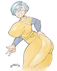 1girls anor3xia ass big_breasts blue_hair bulma_briefs clothed clothing dragon_ball dragon_ball_super female female_only light-skinned_female light_skin solo solo_female tagme rating:Explicit score:95 user:DickGuy8719