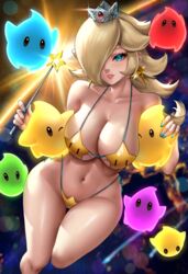 1girls 2022 absurd_res alternate_version_available artist_signature big_breasts bikini blonde_hair blue_eyes breasts crown earrings enmanuelart20 female goddess hair_over_one_eye hips holding_object huge_breasts long_hair looking_at_viewer luma luma_bikini mario_(series) nintendo patreon_username princess princess_rosalina slim_waist smile super_mario_galaxy thick_thighs thighs wand wide_hips rating:Questionable score:148 user:ZetaReborn