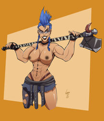 1girls 2d blue_hair breasts female female_only junker_queen loganpg34 nude_female overwatch overwatch_2 red_eyes solo solo_female rating:Explicit score:48 user:Loganpg